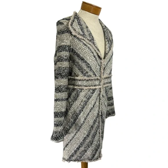 Chico’s Size 1 Knit Coatigan Cardigan Sweater Coatigan Stripe Long Relaxed Boho - Picture 2 of 9